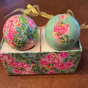 Lilly Pulitzer Flamingo Holiday Ornament Set - Pink and Mint